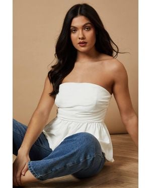 Oasis Strapless Gathered Peplum Top - Blue