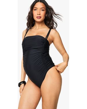 Boohoo Bañador Premamá Con Lateral Fruncido Y Control De Barriga - Azul