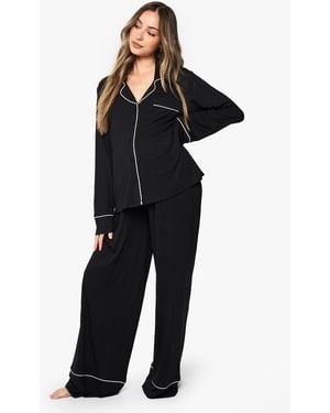 Boohoo Maternity Super Soft Modal Contrast Pj Shirt & Trouser Set - Black