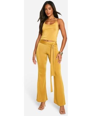 Boohoo Drape Detail Flare Pants - Yellow