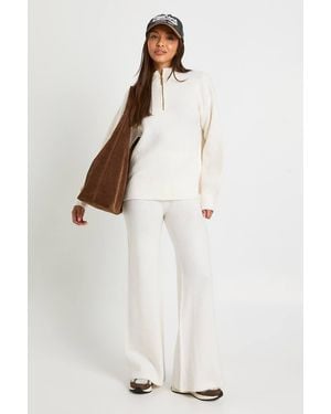 Boohoo Super Soft Zip Neck Oversized Sweater And Wide Leg Trouser Co-Ord - White