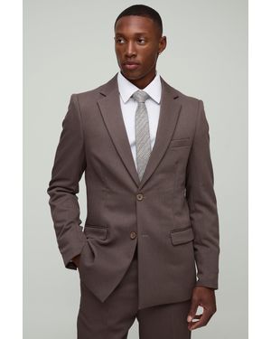 BoohooMAN Slim Fit Single Breasted Twill Blazer - Brown