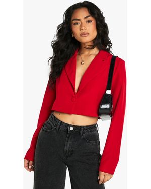 Boohoo Basic Woven Relaxed Fit Crop Blazer - Red