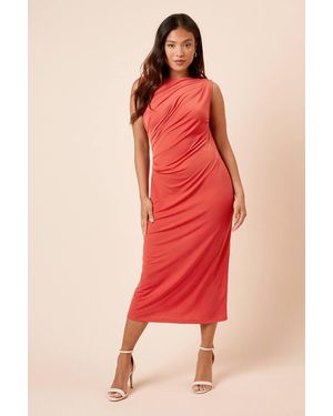 Dorothy Perkins Petite Ruched Side Slinky Jersey Midi Dress - Red
