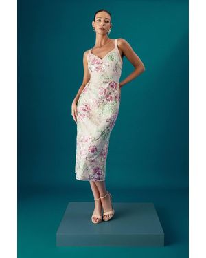 Coast Muse Floral Embellished V Neck Strappy Midi Dress - Blue