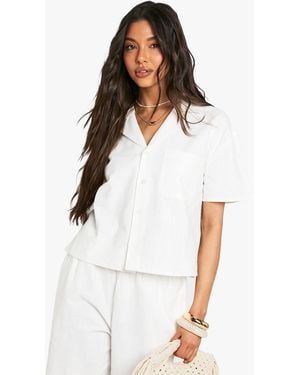 Boohoo Linen Look Short Sleeve Shirt - White