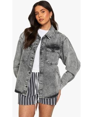 Boohoo Oversized Acid Wash Denim Shirt - Gray