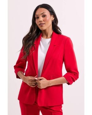 Dorothy Perkins Ruched Sleeve Blazer - Red
