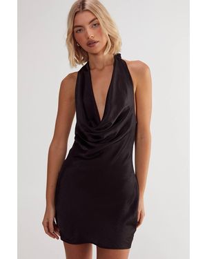 Nasty Gal Textured Satin Cowl Front Mini Dress - Black