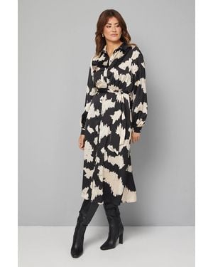 Wallis Abstract Satin Shirt Dress - Black