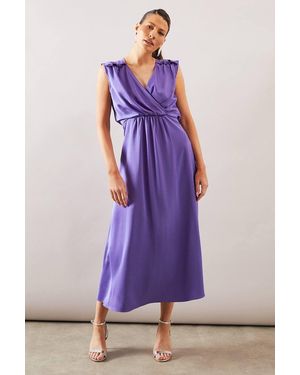 Wallis Satin Wrap Gauged Dress - Purple
