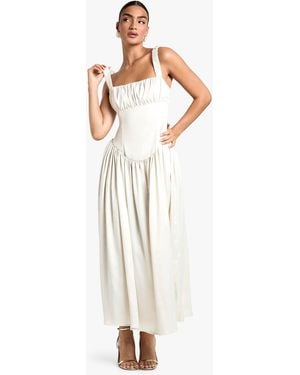 Boohoo Satin Milkmaid Midaxi Dress - White