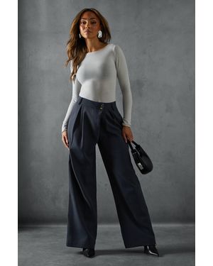 MissPap Wide Leg Asymmetric Waistband Pants - Gray