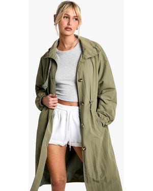 Boohoo Cinched Waist Detail Trench Coat - Green
