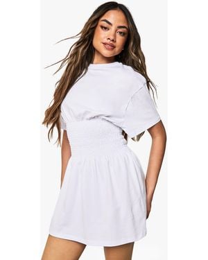 Boohoo Shirred Waist Skater Dress - White