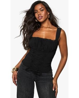 Boohoo Bengaline Lace Up Trim Detail Corset - Black