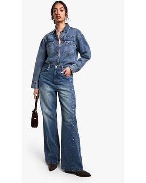 Boohoo Stud Detail Jean - Blue