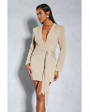MissPap Premium Tie Front Blazer Dress - Natural