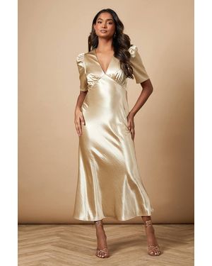 Oasis Metallic Satin Midi Dress - Natural