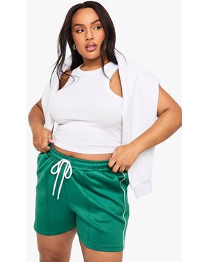 Boohoo Plus Tricot Side Stripe Shorts - Green