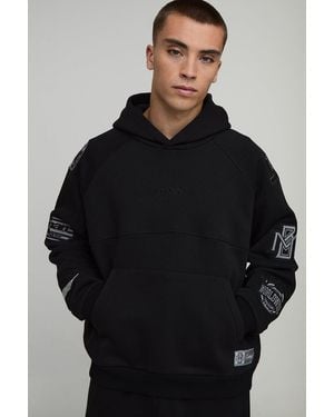 Boohoo Oversized Boxy Varsity Badge Hoodie - Black