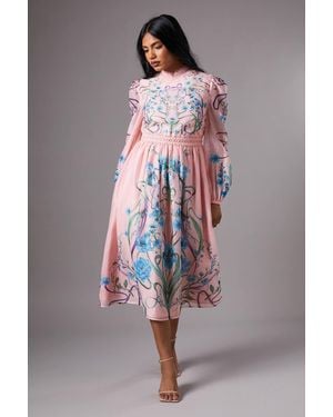 Coast Petite Burnout Printed Midi Dress With Blouson Sleeve - Gray