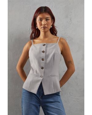 Warehouse Premium Pinstripe Strappy Waistcoat - Gray