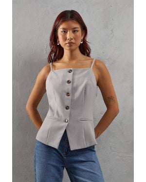 Warehouse Premium Pinstripe Strappy Waistcoat - Gray