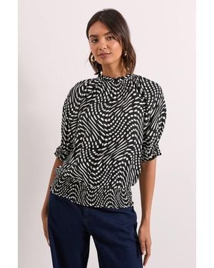Dorothy Perkins Frill Neck Shirred Cuff Blouse - Blue