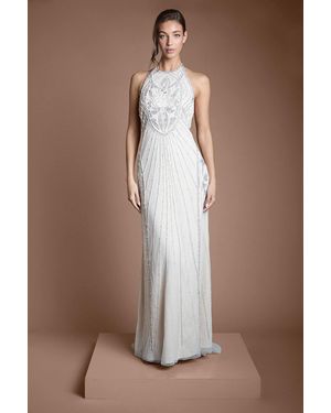 Coast Sculpting Halterneck Embellished Wedding Dress - Natural