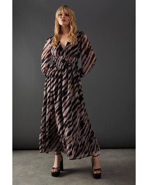 warehouse tulle floral plunge neck flutter sleeve tier maxi dress Warehouse Women's Tulle Floral Plunge Neck Flutter Sleeve Tier Maxi Dress in Blue