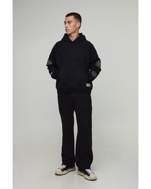 Boohoo Oversized Boxy Varsity Badge Hoodie - Negro
