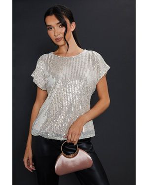Dorothy Perkins Sequin Keyhole Shoulder Short Sleeve Top - Black