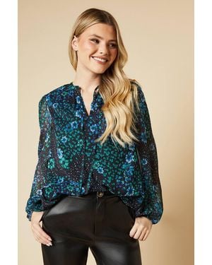 Dorothy Perkins Patchwork Floral Chiffon Overhead Shirt - Blue