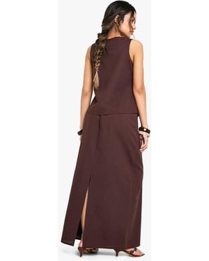 Boohoo Linen Split Back Maxi Skirt - Purple