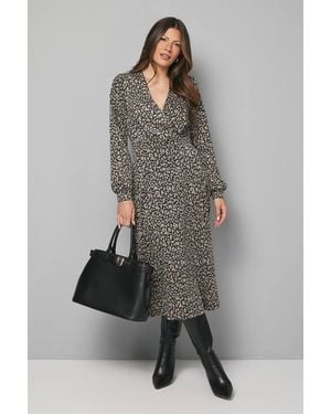 Wallis Animal Ponte Wrap Midi Dress - Gray