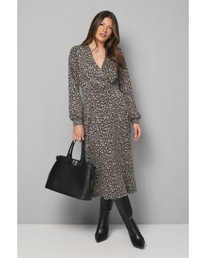 Wallis Animal Ponte Wrap Midi Dress - Gray