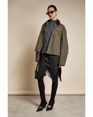 Boohoo Flannel Zip Jacket With Contrast Collar - Brown