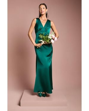 Coast Maternity V Neck Satin Bridesmaid Dress in Green | Lyst