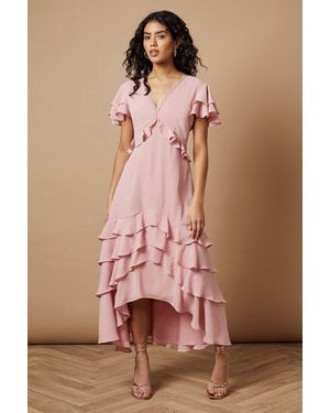 Oasis Petite Plain Ruffle Tiered Lace Midi Dress - Brown