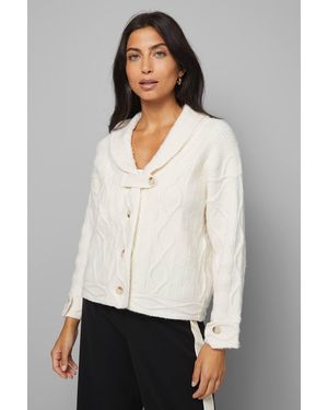 Wallis Shawl Collar Cable Cardigan - White