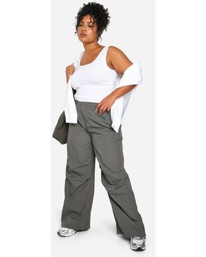 Boohoo Plus Nylon Wide Leg Cargo Trouser - Gray