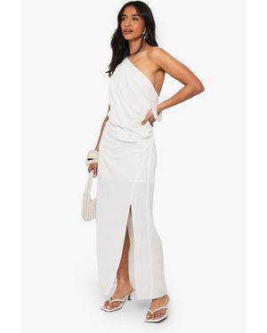 Boohoo Petite Linen Look Drape Strap Back Maxi Dress - White