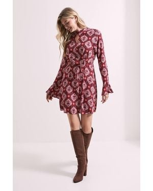 Dorothy Perkins Keyhole Long Sleeve Mini Dress - Red