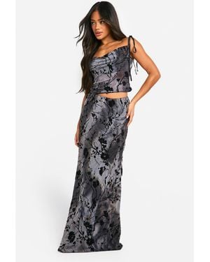 Boohoo Devore Floral Bias Cut Maxi Skirt - Black