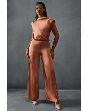 MissPap Premium Satin Sleeveless Cowl Back Jumpsuit - Gray