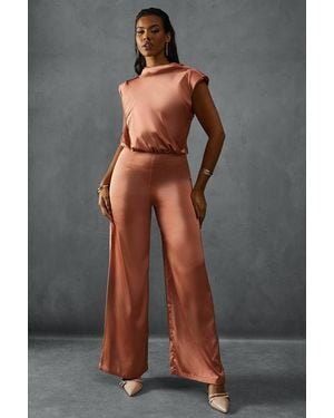 MissPap Premium Satin Sleeveless Cowl Back Jumpsuit - Gray