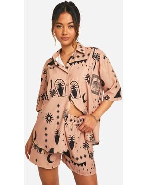 Boohoo Hammered Tonal Boho Print Oversized Shirt & Shorts Set - Multicolor