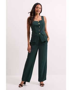Dorothy Perkins Stitch Waistband Straight Leg Trouser - Green