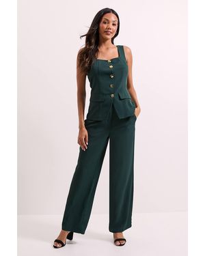 Dorothy Perkins Stitch Waistband Straight Leg Trouser - Green